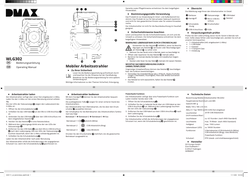 Page 1 de la notice Manuel utilisateur Olympia WLG 302