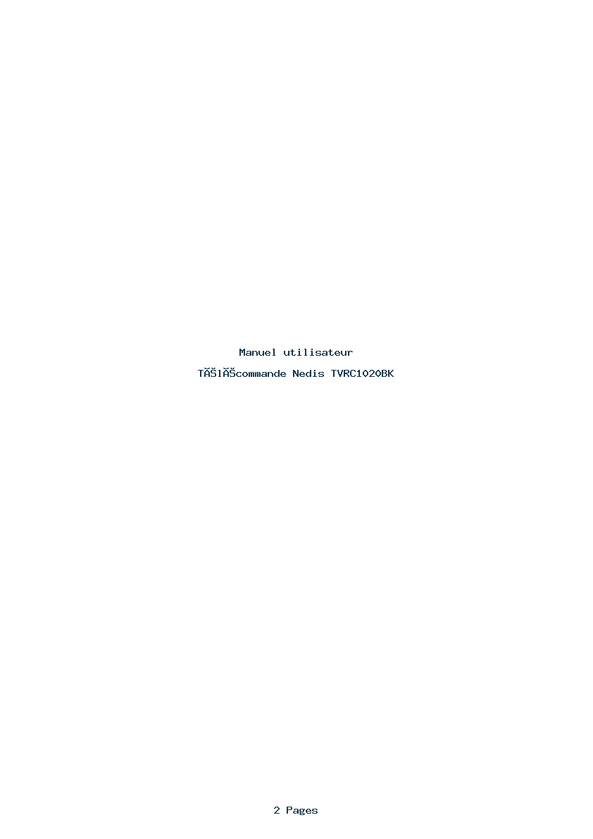 Page 1 de la notice Manuel utilisateur Nedis TVRC1020BK