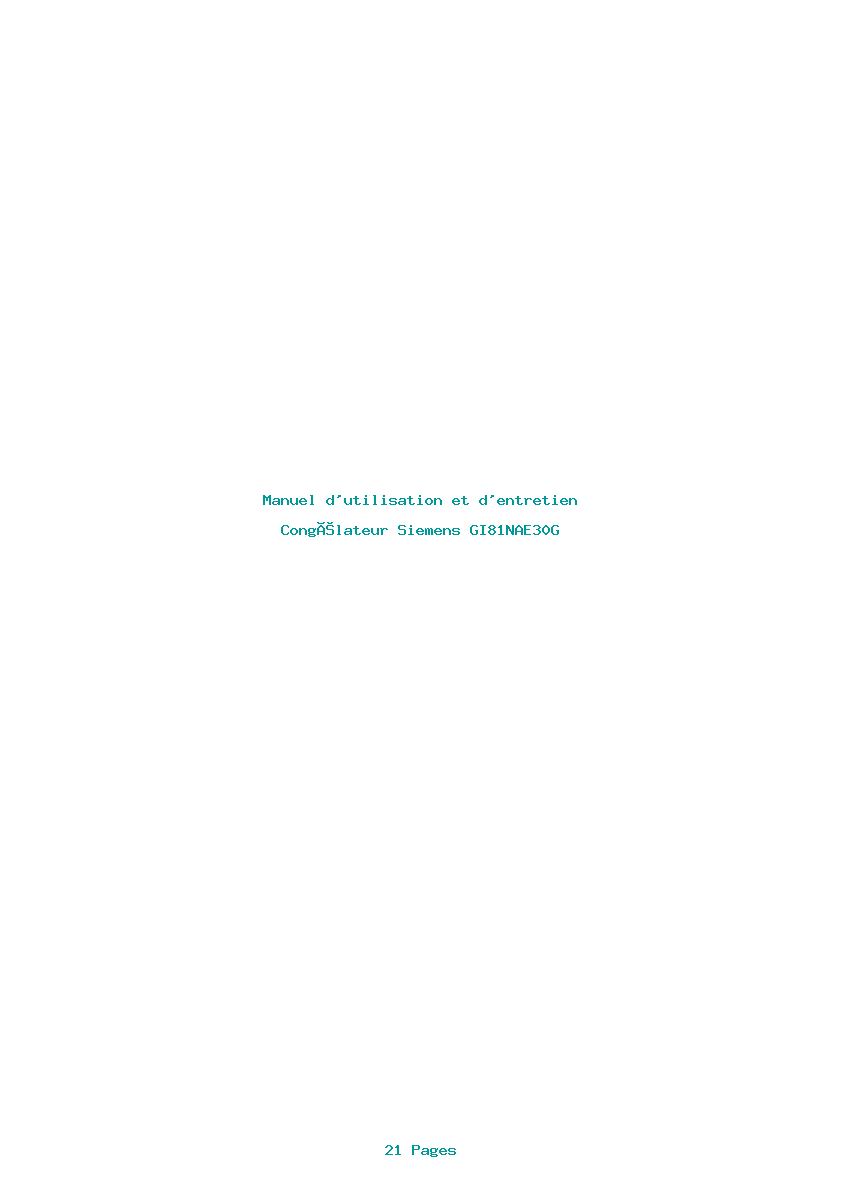 Page 1 de la notice Manuel d'utilisation et d'entretien Siemens GI81NAE30G