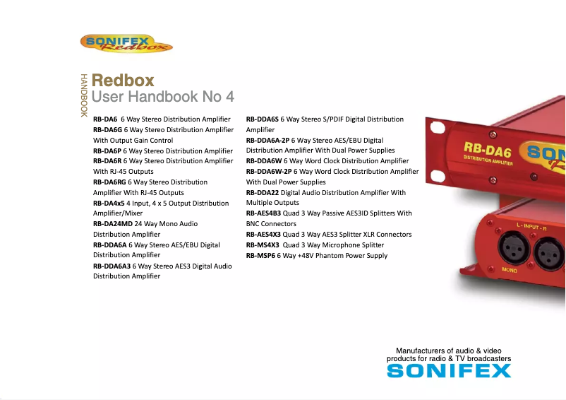 Page 1 de la notice Manuel utilisateur Sonifex Redbox RB-DDA6A-2P