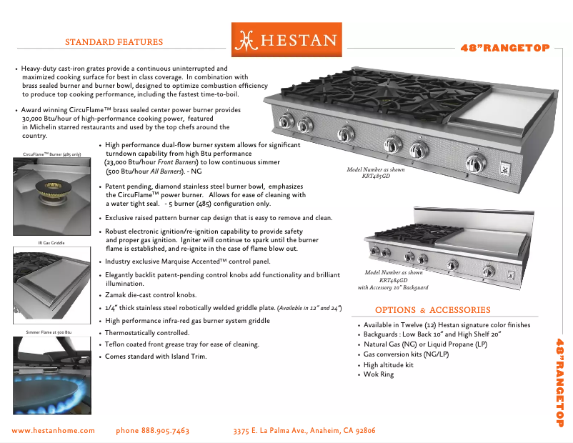 Page 1 de la notice Fiche technique Hestan KRT484GDNGRD