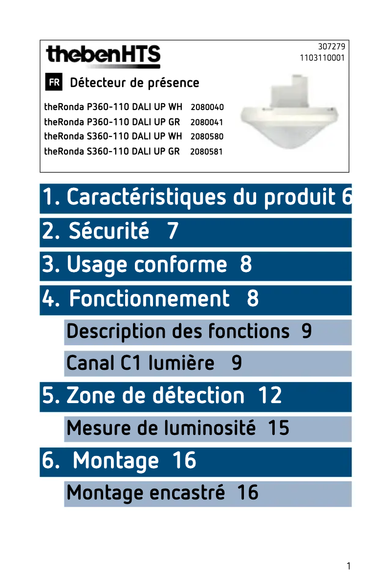 Page 1 de la notice Manuel utilisateur Theben theRonda P360-110 DALI UP