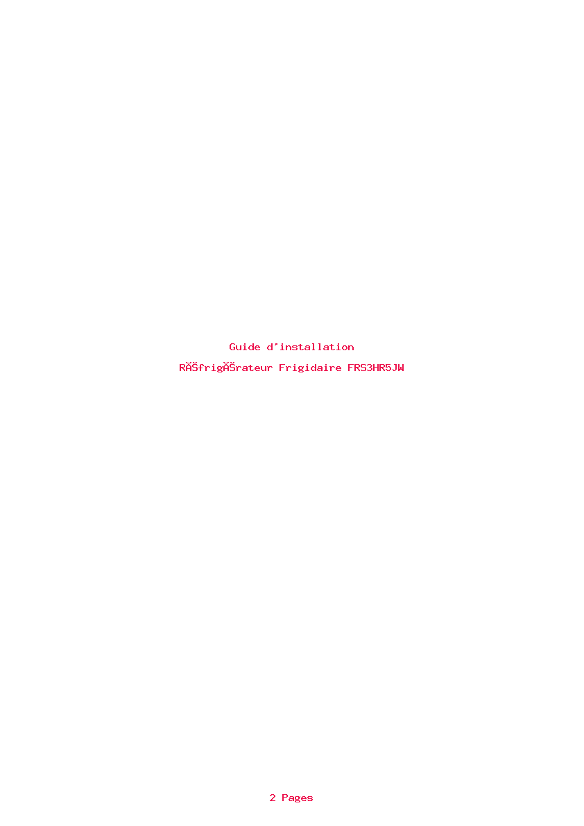 Page 1 de la notice Guide d'installation Frigidaire FRS3HR5JW