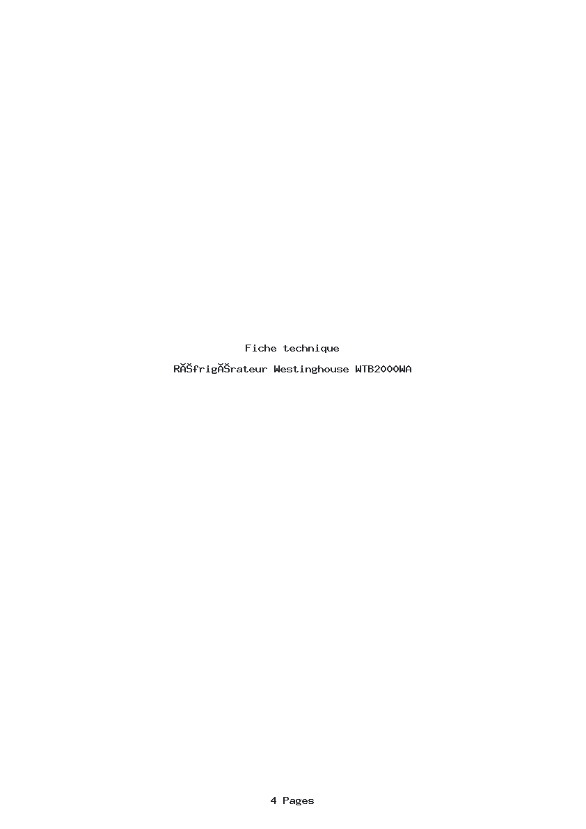 Page 1 de la notice Fiche technique Westinghouse WTB2000WA