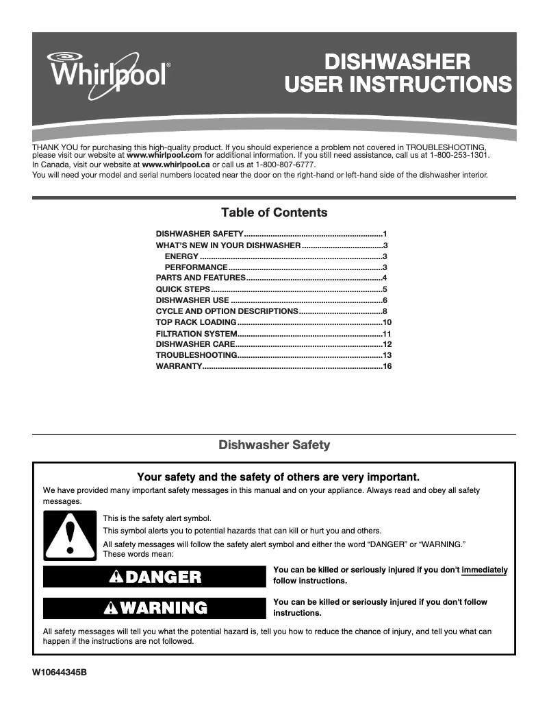Page 1 of the manual Use and Maintenance Manual Whirlpool WDF331PAH