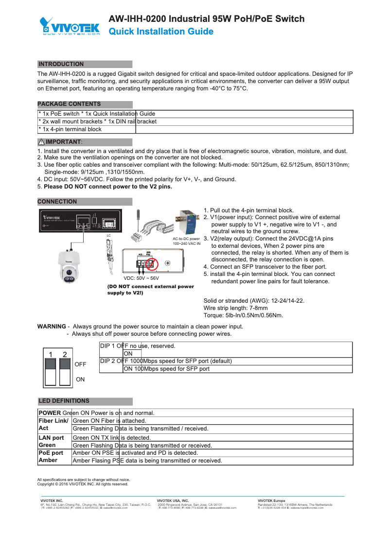 Page 1 de la notice Guide d'installation Vivotek AW-IHH-0410