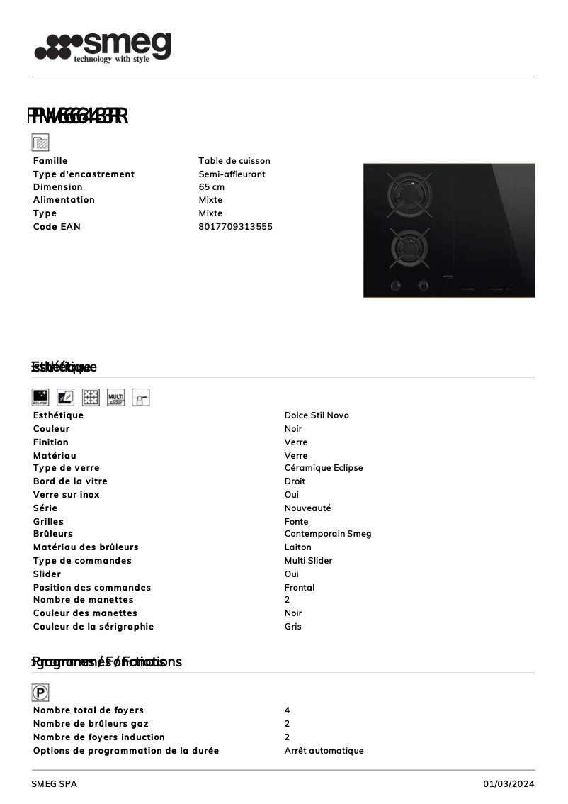 Página 1 del manual Ficha técnica Smeg PM6643R