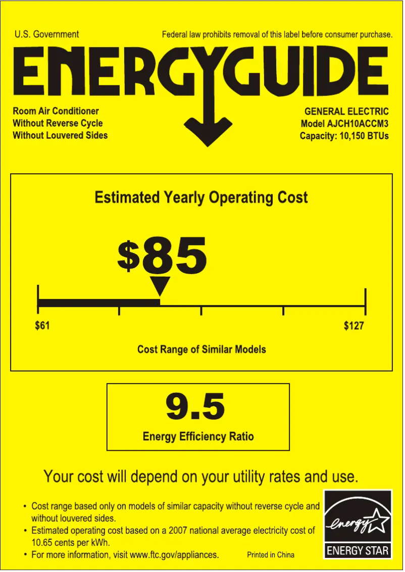 Página 1 del manual Etiqueta energética GE AJCH10ACC