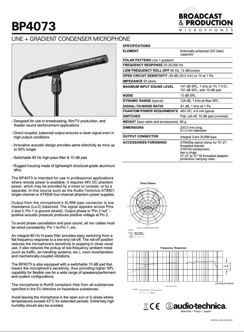 Page 1 de la notice Manuel utilisateur Audio-Technica BP4073