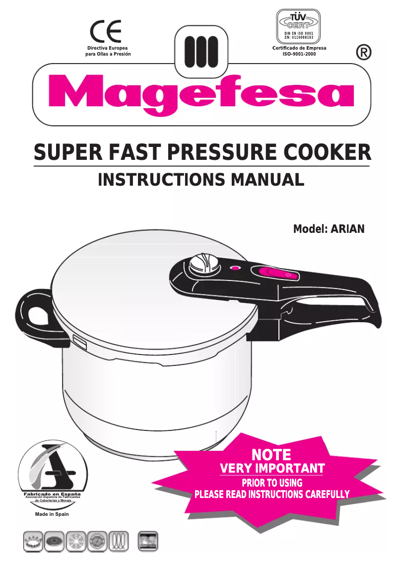 Page 1 de la notice Manuel utilisateur Magefesa Arian