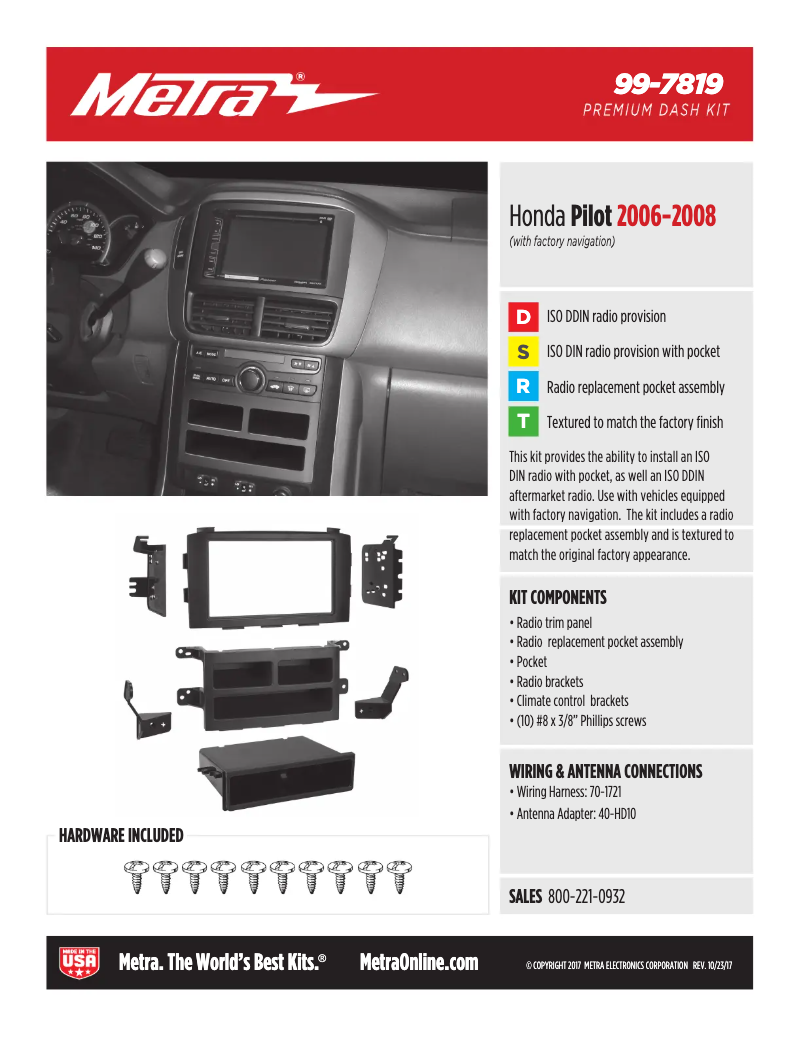 Page 1 of the manual Technical Sheet Metra 99-7819