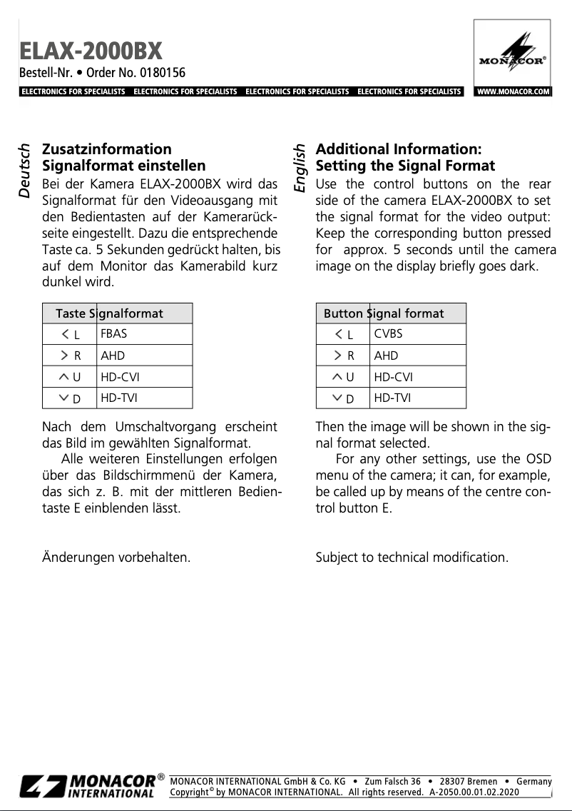 Page 1 of the manual User Manual Monacor ELAX-2000BX