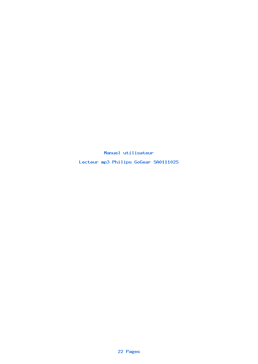 Page 1 de la notice Manuel utilisateur Philips GoGear SA011102S