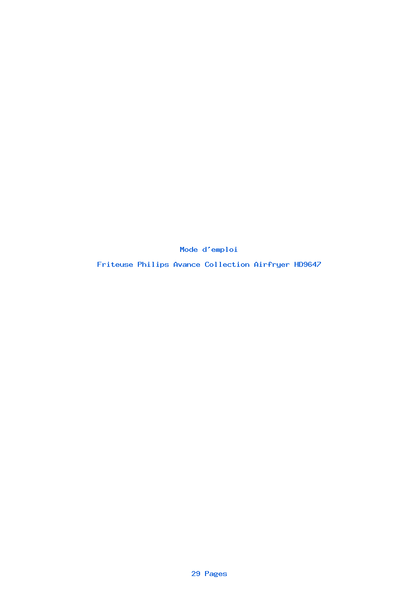 Page 1 de la notice Mode d'emploi Philips Avance Collection Airfryer HD9647