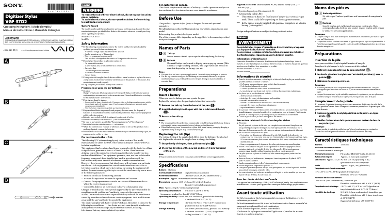 Page 1 de la notice Manuel utilisateur Sony Vaio Duo 13 SVD13223CYB