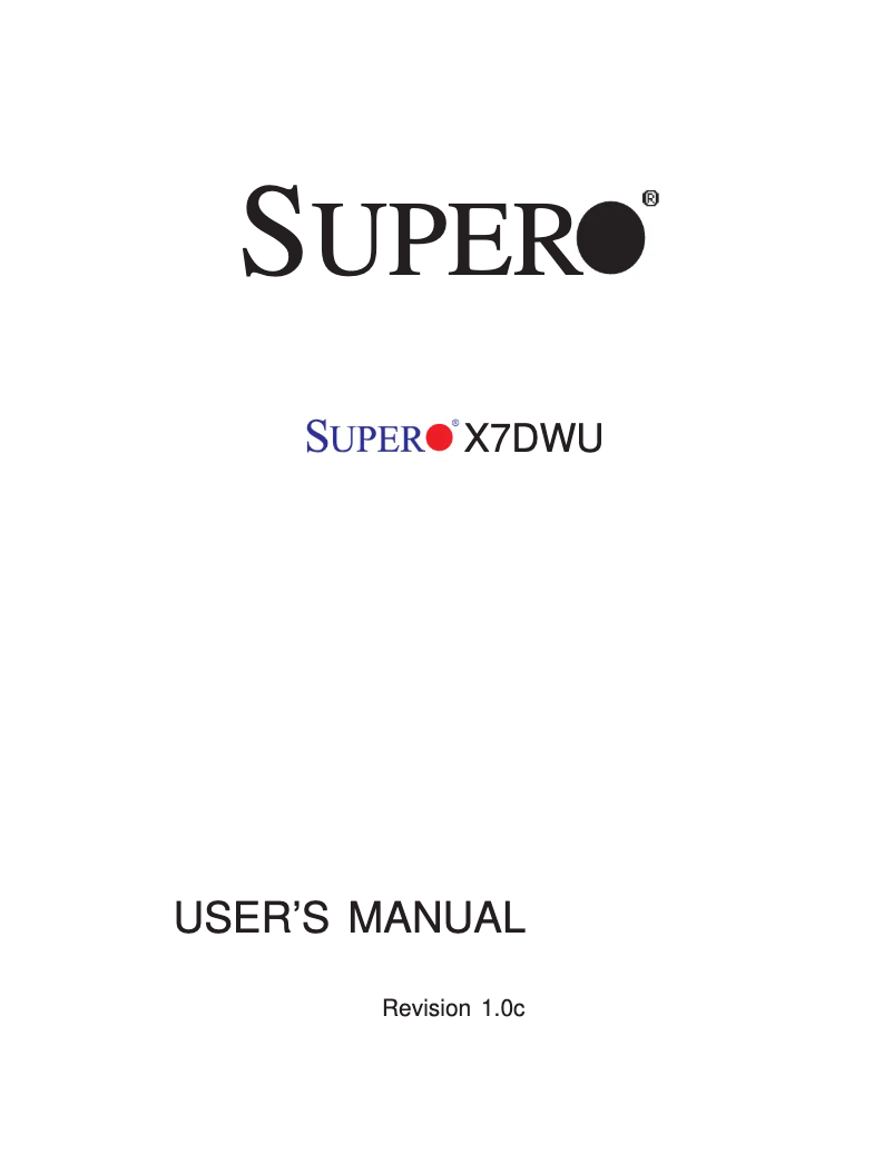 Page 1 de la notice Manuel utilisateur Supermicro X7DWU
