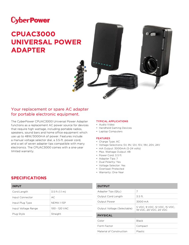 Page 1 de la notice Fiche technique CyberPower CPUAC3000