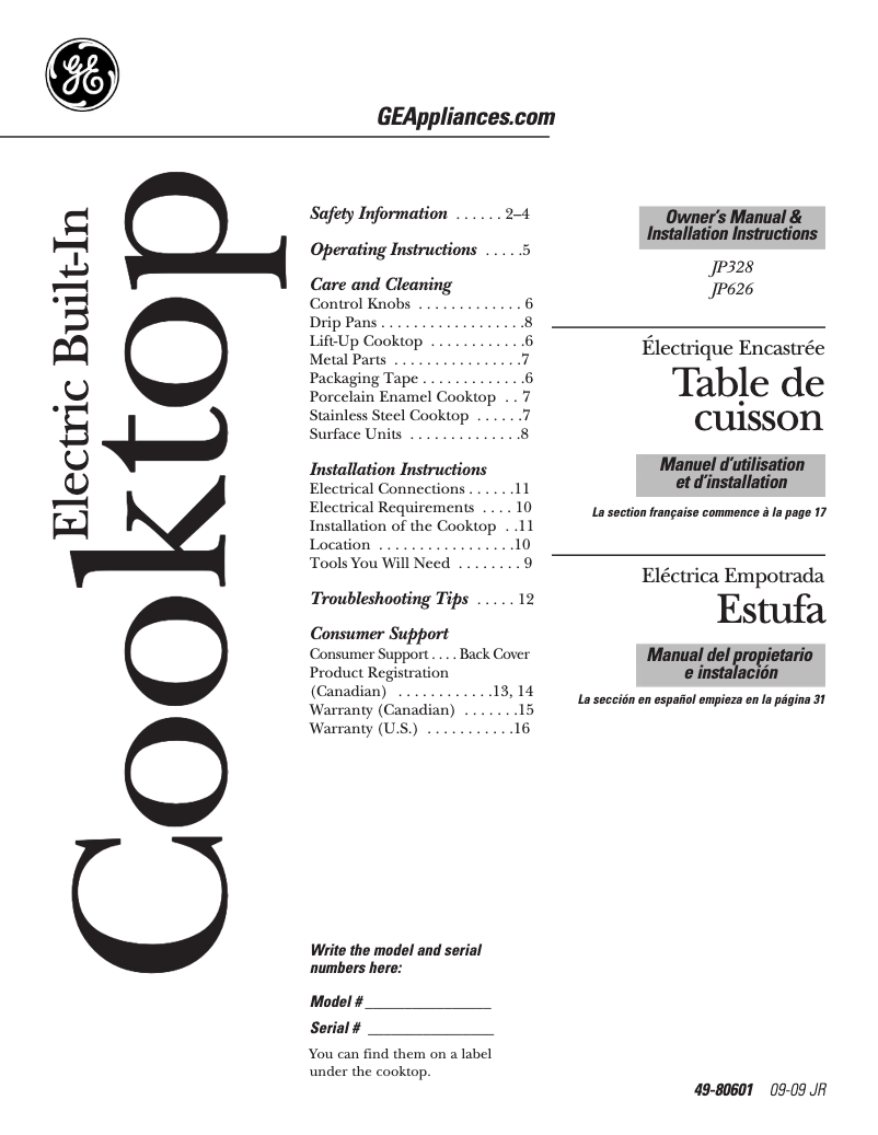 Page n°1 - Guide d'installation GE JP328CFCC