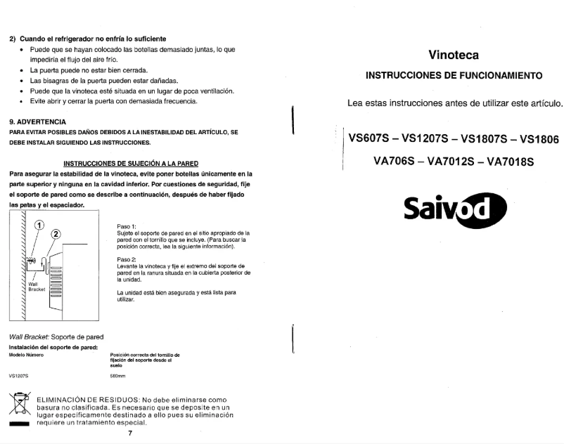 Page 1 de la notice Manuel utilisateur Saivod VS1807S