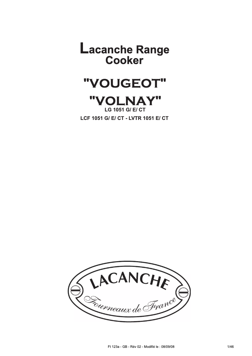 Page 1 de la notice Manuel utilisateur Lacanche LG 1051 CT