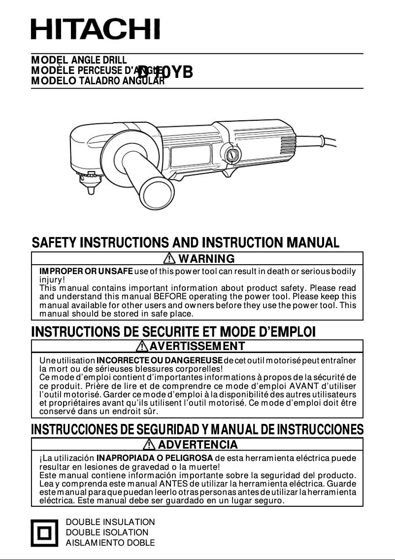 Page 1 de la notice Manuel utilisateur Hitachi D10YB
