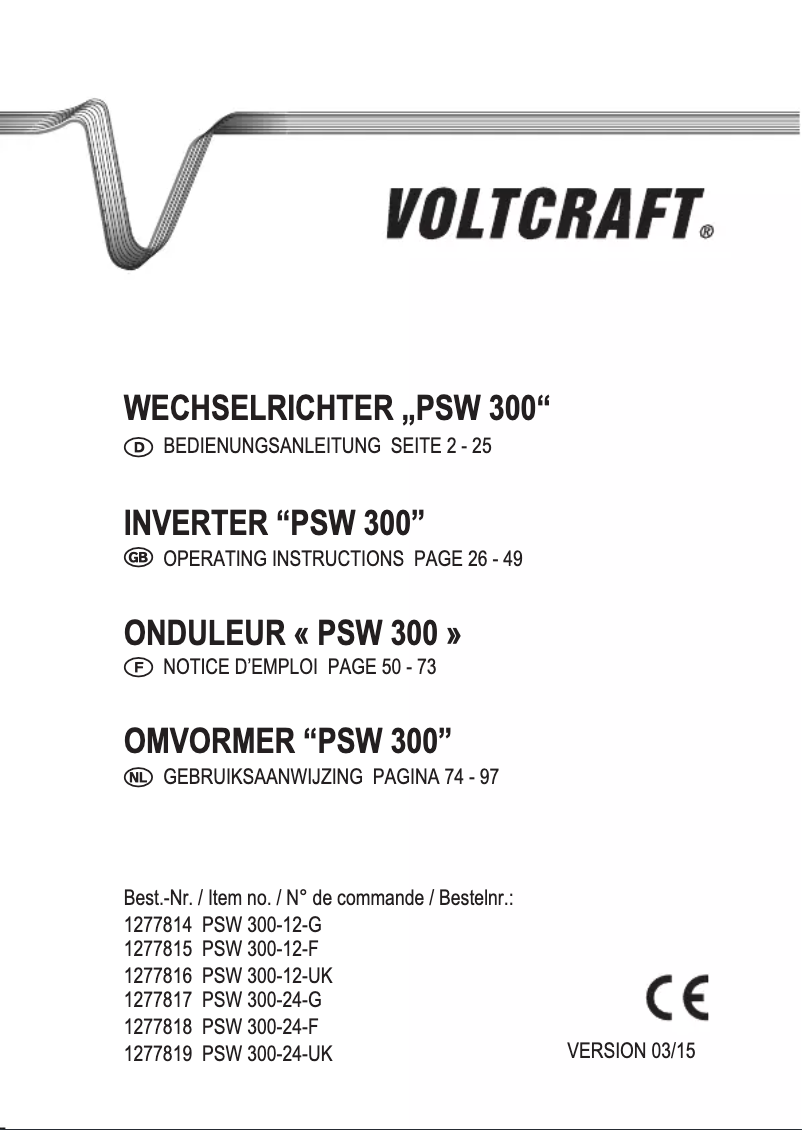 Page 1 de la notice Manuel utilisateur Voltcraft PSW 300-12-G
