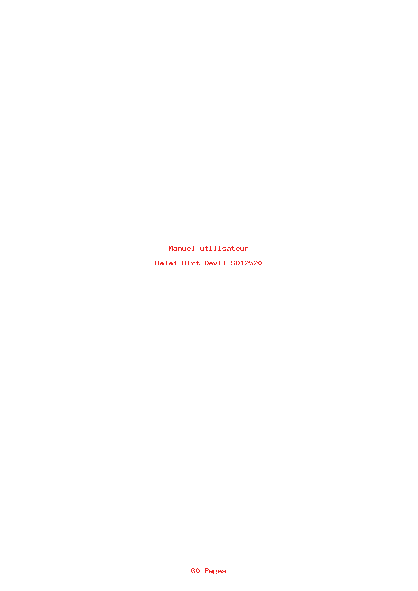 Page 1 de la notice Manuel utilisateur Dirt Devil SD12520