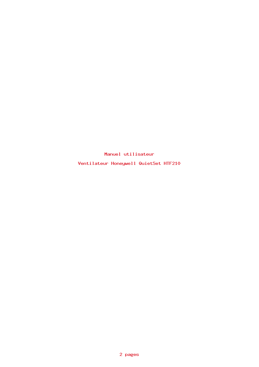 Page 1 de la notice Manuel utilisateur Honeywell QuietSet HTF210