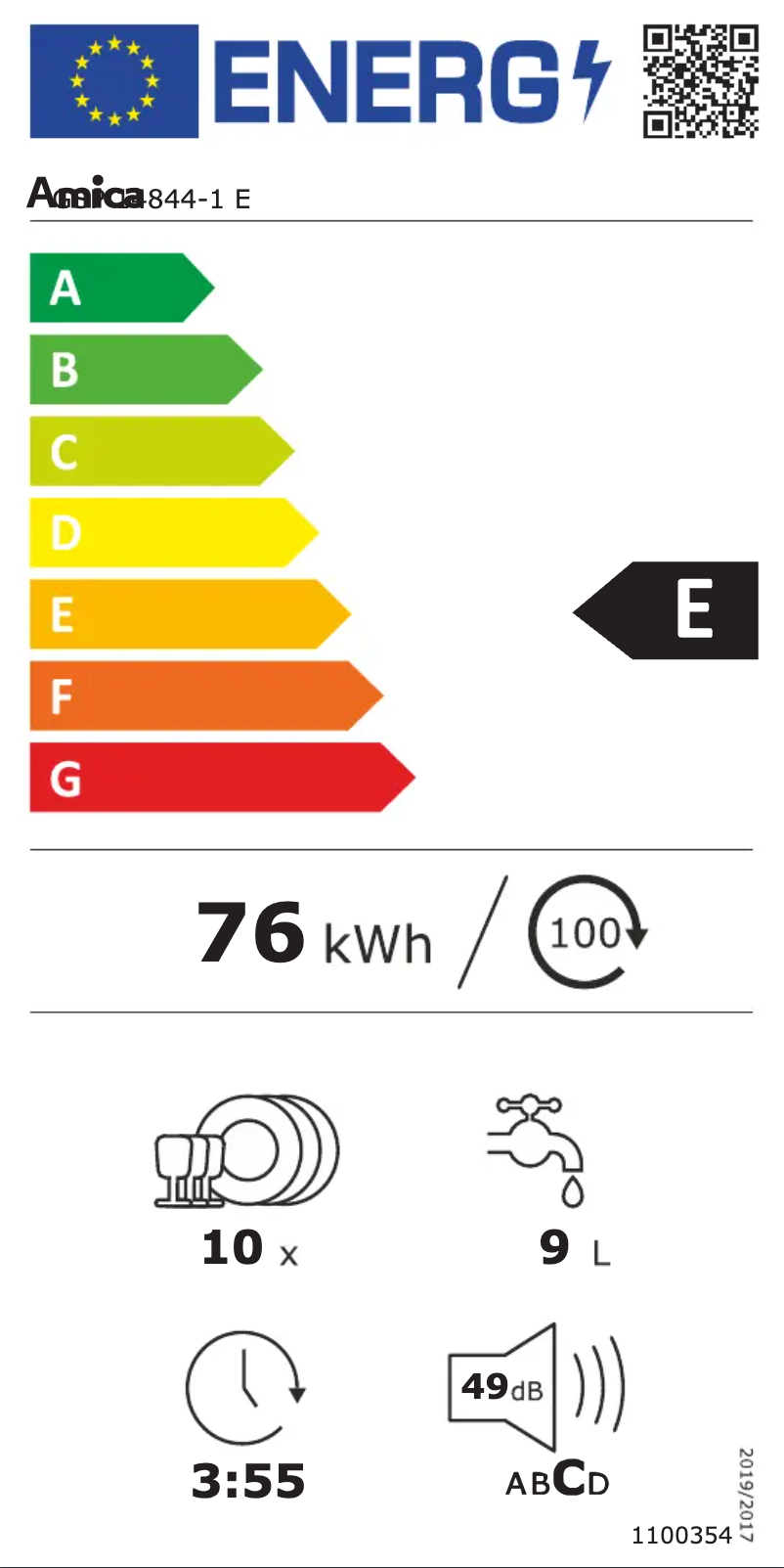 Page 1 of the manual Energy Label Amica GSP 14844 E