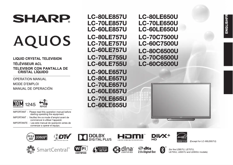 Page 1 de la notice Manuel utilisateur Sharp Aquos LC-80LE857U