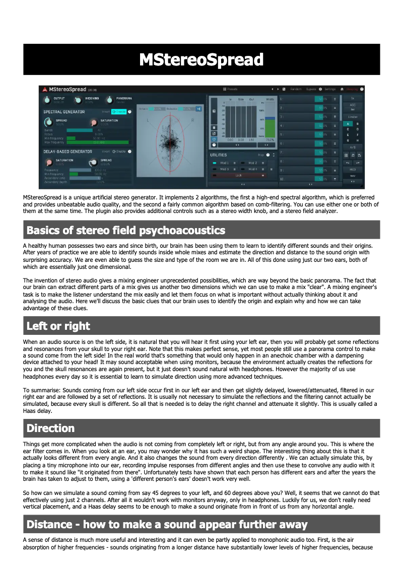 Page 1 de la notice Manuel utilisateur MeldaProduction MStereoSpread