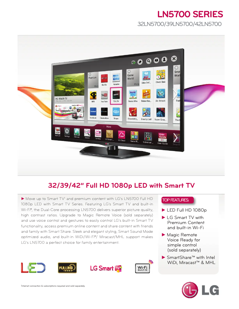 Page 1 de la notice Fiche technique LG 39LN5700