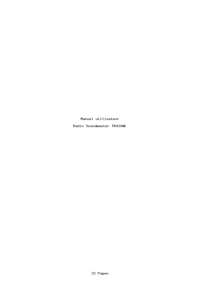 Page 1 de la notice Manuel utilisateur Soundmaster TR420WE