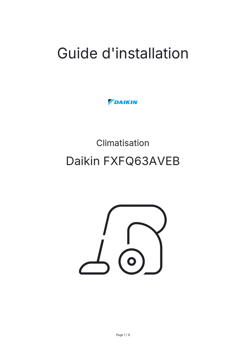 Page 1 de la notice Guide d'installation Daikin FXFQ63AVEB