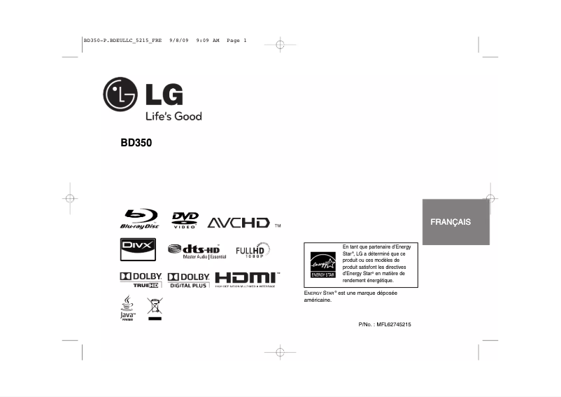 Page 1 de la notice Manuel utilisateur LG BD350