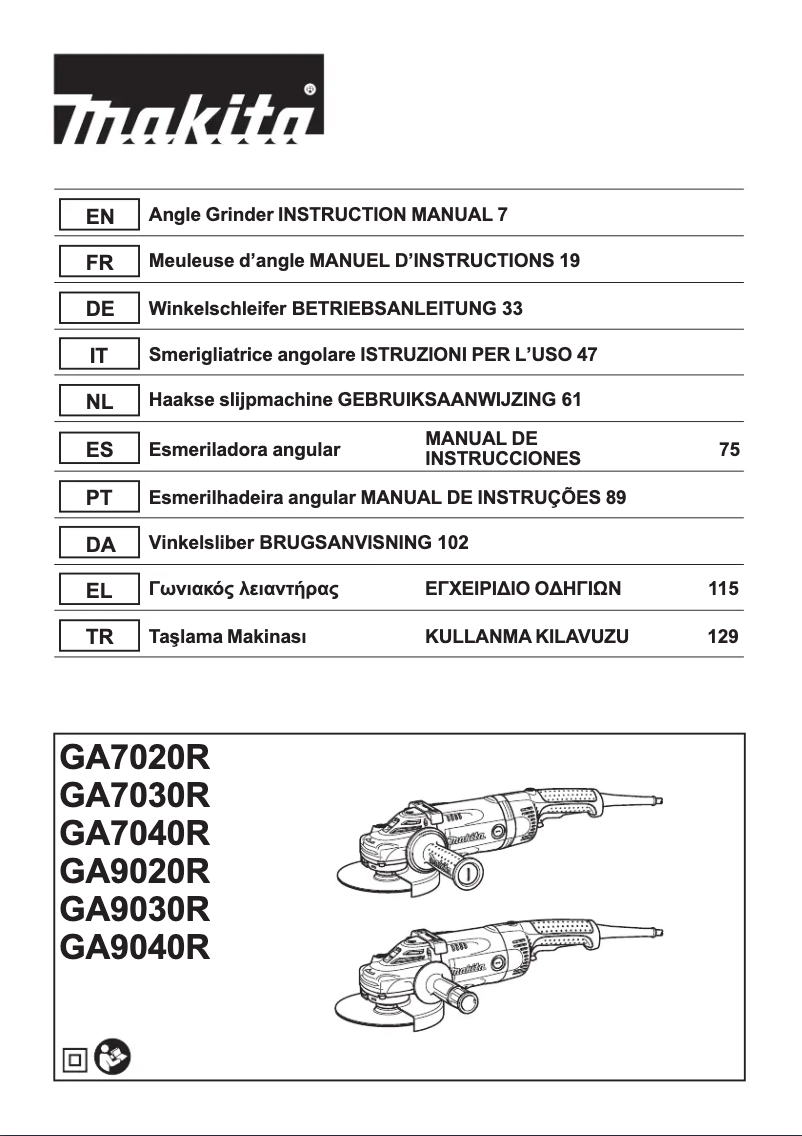 Page 1 de la notice Manuel utilisateur Makita GA7020R