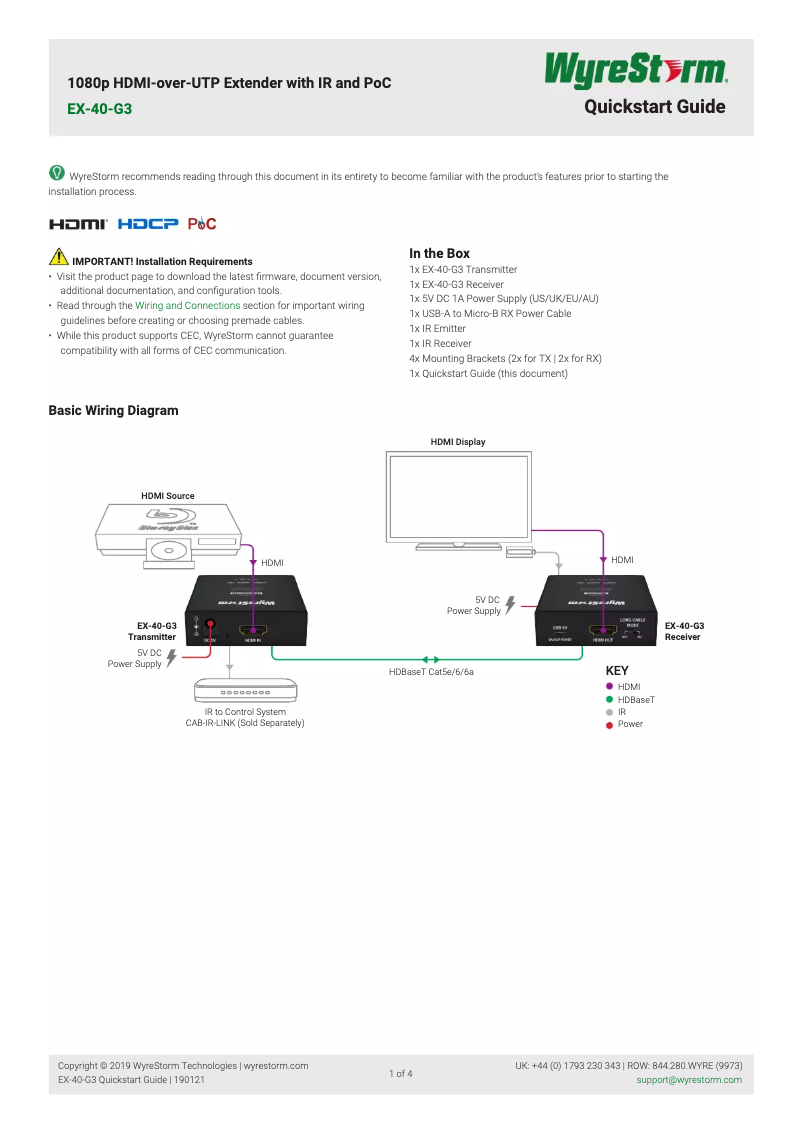 Page 1 de la notice Manuel utilisateur WyreStorm EX-40-G3