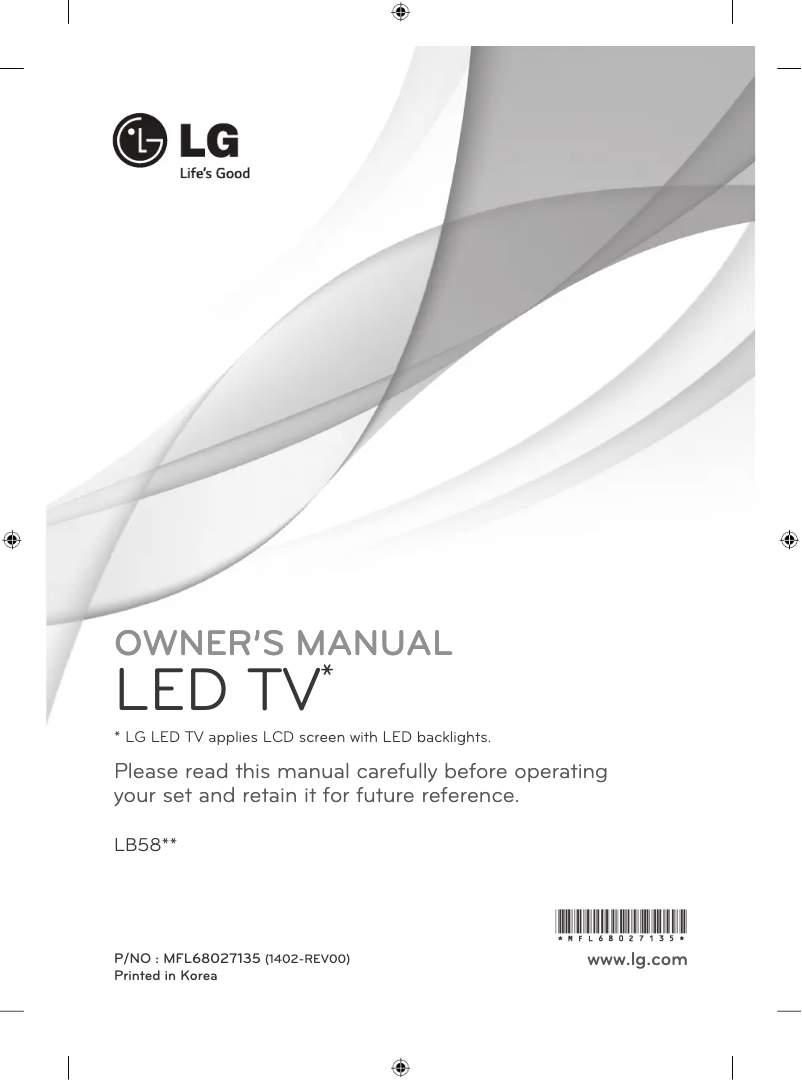 Page 1 de la notice Manuel utilisateur LG 42LB582Y