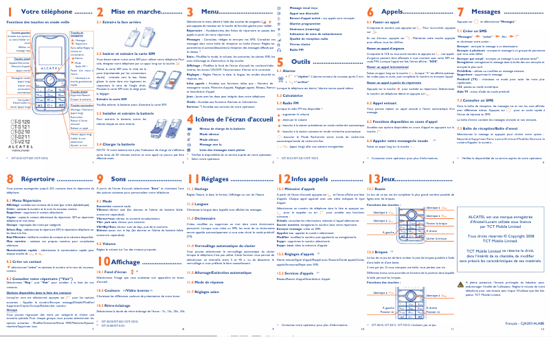Page 1 de la notice Manuel utilisateur Alcatel OT-V212