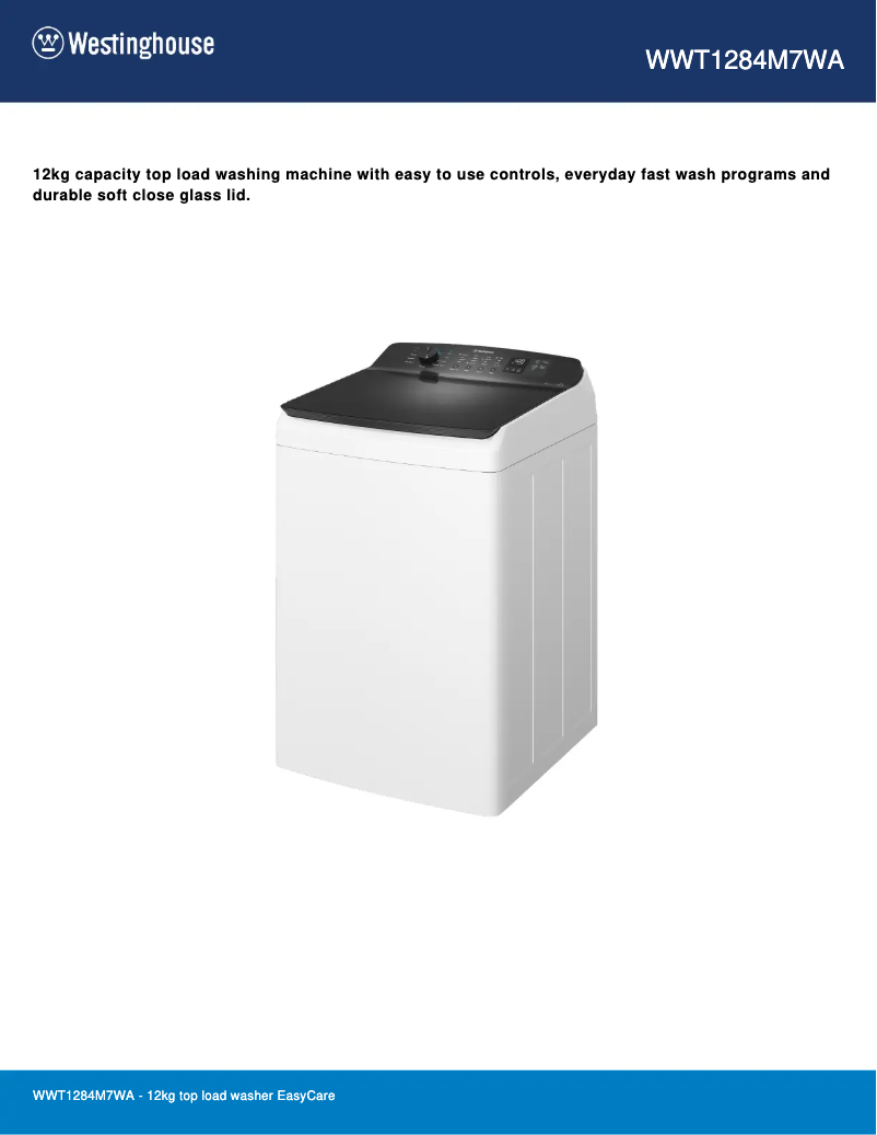 Page 1 de la notice Fiche technique Westinghouse WWT1284M7WA