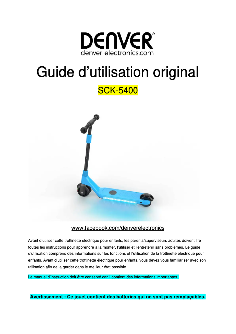 Page 1 de la notice Manuel utilisateur Denver SCK-5400