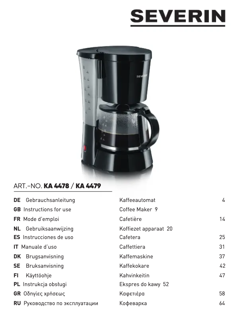 Page 1 de la notice Fiche technique Severin KA 4478