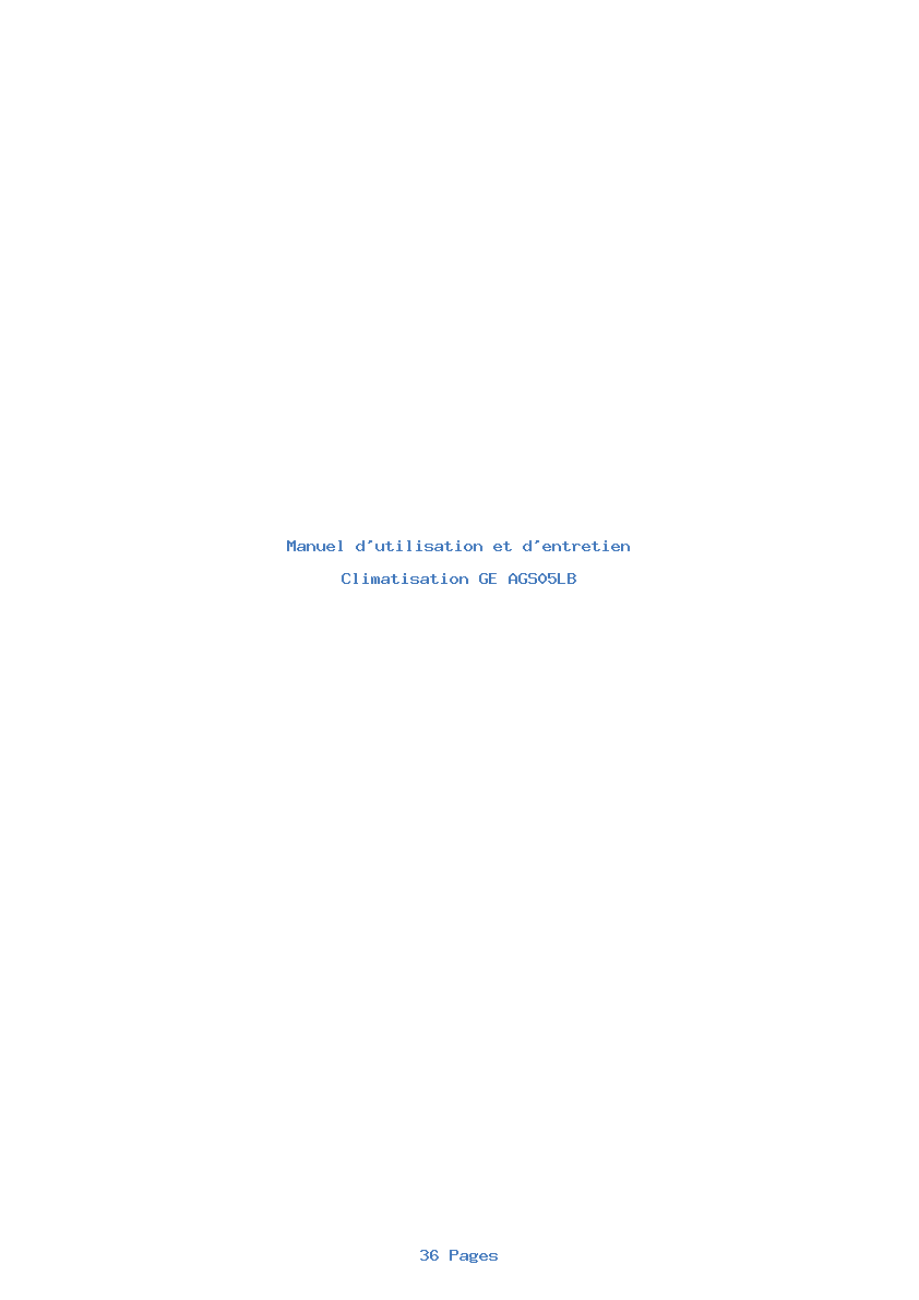 Page 1 de la notice Manuel d'utilisation et d'entretien GE AGS05LB