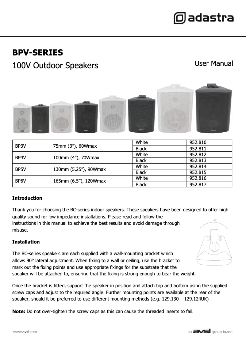 Página 1 del manual Manual de usuario Adastra BP5V
