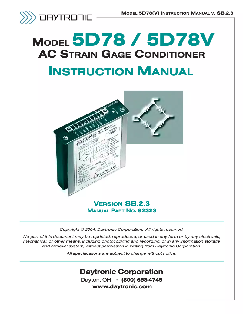 Page 1 de la notice Manuel utilisateur Daytronic 5D78