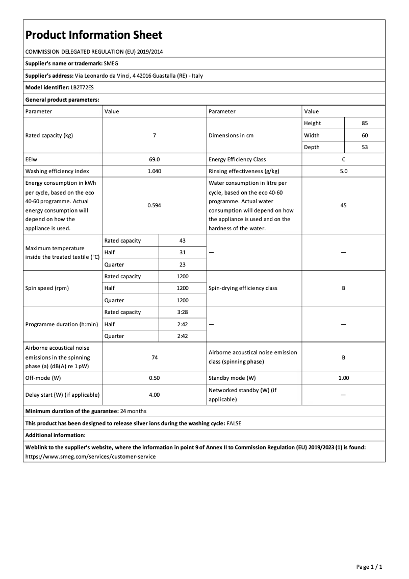 Página 1 del manual Folleto Smeg LB2T72ES