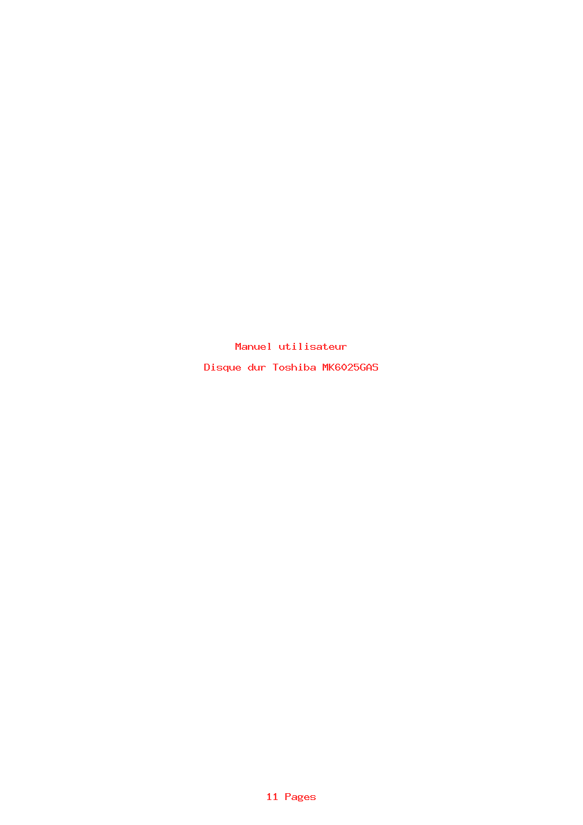 Page 1 de la notice Manuel utilisateur Toshiba MK6025GAS