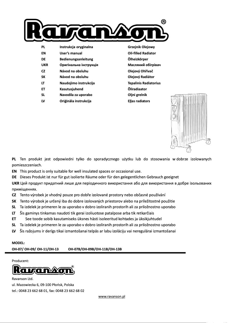 Page 1 de la notice Manuel utilisateur Ravanson OH-07