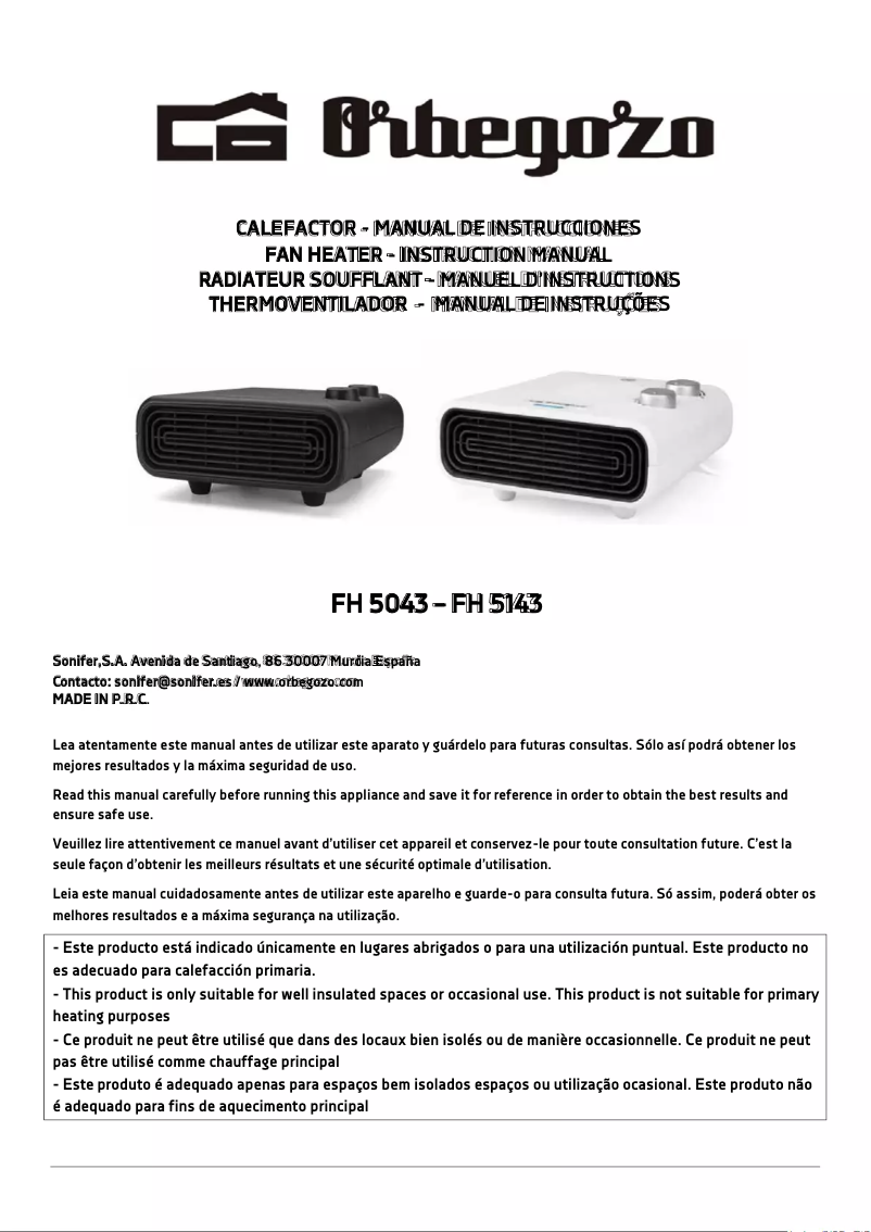 Page 1 de la notice Manuel utilisateur Orbegozo FH 5143