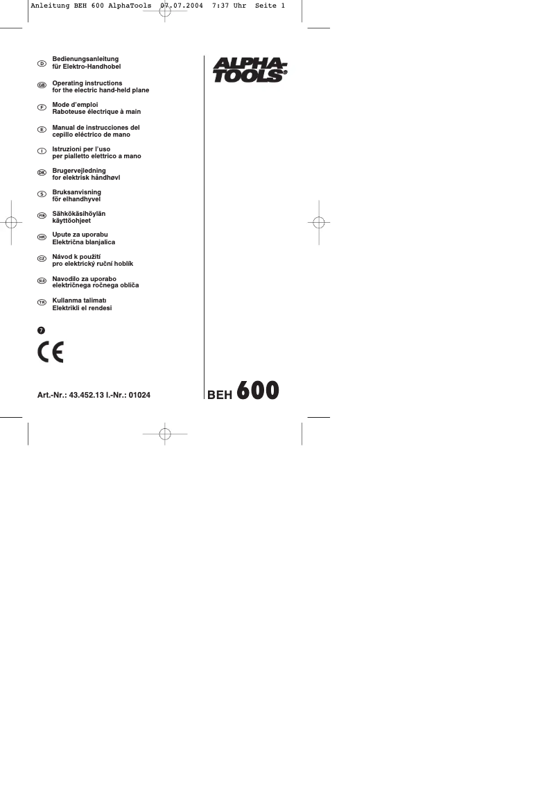 Page 1 de la notice Manuel utilisateur Alpha Tools BEH 600